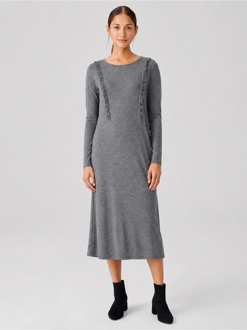 NEW $178 People Tree Wool Tencel Gray Long Sleeve Stretchy Dress 411